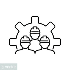 Civil engineer teamwork in industrial manufacturing projects. Architect, technician collaboration icon. team, gear, work, engineer, line, stroke. Vector illustration. Design on white background. EPS10