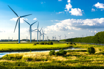 Windturbines in a natural invironment in the Netherlands