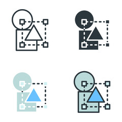 Circle, square, rectangle and triangle in frame. two-dimensional figure shape modelling . measurement element. Industrial & product design icon. Vector illustration design on white background. EPS10