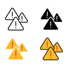 Warning attention sign with exclamation symbol in triangle badge for beware. Web button, Hazard caution. Alerts, exclamation, group, warning icon. Vector illustration Design, white background EPS10