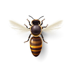 Flying Honey Bee. Insect Symbol for Natural, Healthy and Organic Food Production. Realistic Drawing of a Worker Bee Flying to the Hive, or Apiary. Isolated Top View Icon on White Background