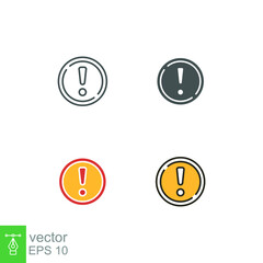 Exclamation mark in round shape for hazard warning symbol. Beware secure caution in traffic road. Error, notice, Alert, caution icon . Vector illustration. Design on white background. EPS10