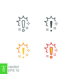 Exclamation mark signal for warning symbol. hazard cautions communication, error notification. icon, risk, alert, stop, stroke, attention, caution. Vector illustration Design on white background EPS10