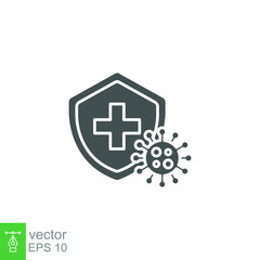 Immune from flu germ icon. virus protection, hygiene shield, bacterial prevention. Stop bacteria and viruses Coronavirus prohibition sign. Solid Vector illustration Design on white background. EPS10
