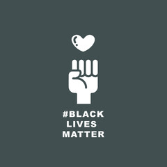 Hand symbol for black lives matter protest in USA to stop violence to black people in U.S. America. Fight for human right Simple pictogram,stroke Vector illustration. Design on black background. EPS10