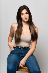 Teenager Brazilian girl over isolated background