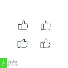 hand thumb up, like, line icon set. OK Thumbs gesture for give vote, positive feedback, approval, symbol, Good confirm sign in social media. Vector illustration. Design on white background. EPS10