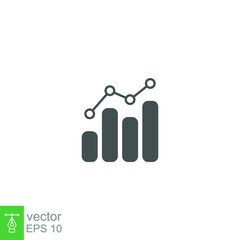 Analytic icon solid. Combo Bar chart static analyzing. Profit financial graph in progress monitoring. Data statistic infographic. Vector illustration. Design on white background. EPS10