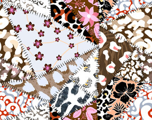 Patchwork leopard and zebra design pattern, leopard and ethnic pattern