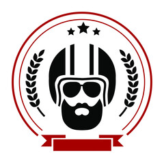 bearded biker in retro helmet badge logo