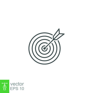 Target icon line silhouette. Mission target symbol. Archery with dartboard in perfect shot, Web page template. Modern flat design concept. Vector illustration. Design on white background. EPS 10