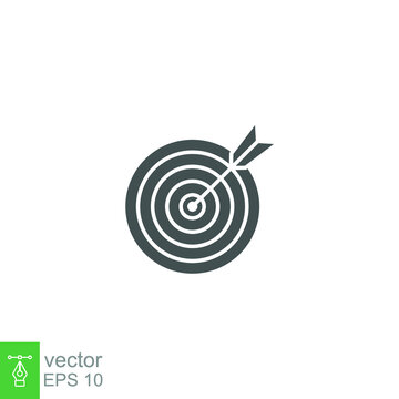 Target icon solid silhouette. Mission target symbol. Archery with dartboard in perfect shot, Web page template. Modern flat design concept. Vector illustration. Design on white background. EPS 10