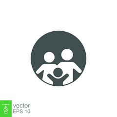 Happy Family Icon solid in trendy flat style. family insurance sign, Parents symbol inside the round for your web site design, logo, app, UI. Vector illustration. design on white background. EPS 10