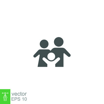 Parents and child silhouette for family icon solid in trendy style. Happy little family for insurance symbol with mother, father, and son sign. Vector illustration. Design on white background. EPS 10