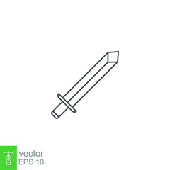 Simple sword japanese. Martial arts, Samurai knife for battle knight. Katana with handle outline symbol as traditional weapon equipment. line Vector illustration. Design on white background. EPS 10