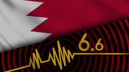 Bahrain Wavy Fabric Flag, 6.6 Earthquake, Breaking News, Disaster Concept, 3D Illustration