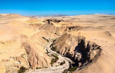Aerial view of the Canyon of the Lost in Ica, Peru