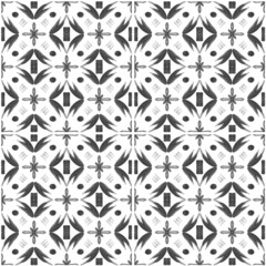 Azulejo watercolor seamless pattern. Traditional Portuguese ceramic tiles. Hand drawn abstract background. Watercolor artwork for textile, wallpaper, print, swimwear design. Grey azulejo pattern.