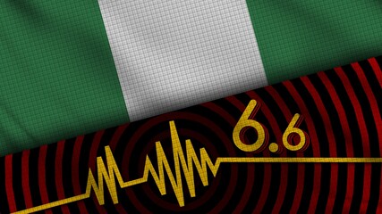 Nigeria Wavy Fabric Flag, 6.6 Earthquake, Breaking News, Disaster Concept, 3D Illustration