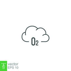 o2 cloud oxygen icon. Chemistry molecules of oxygen gas emission in cloudscape as atmosphere symbol for greenhouse concept, air breath material. Vector illustration. Design on white background. EPS 10