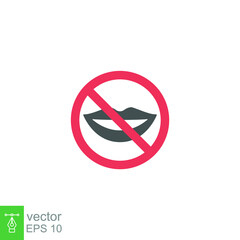 Keep Silence Symbol Sign icon. Be quiet logo instruct silence in area. Woman lips with forbidden label for No talking sign, shut up, no noise. Vector illustration. Design on white background. EPS 10