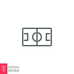 Football, sport icon. Soccer field from above, sport fields look from top. Pictogram symbol, line style for mobile web and app. Editable stroke. Vector illustration. Design on white background. EPS 10