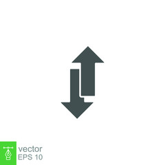 Up and down arrow icon. Two arrows with different direction can be used for input output process, forward sign, vertical swap. Glyph, solid vector illustration. design on white background. EPS 10