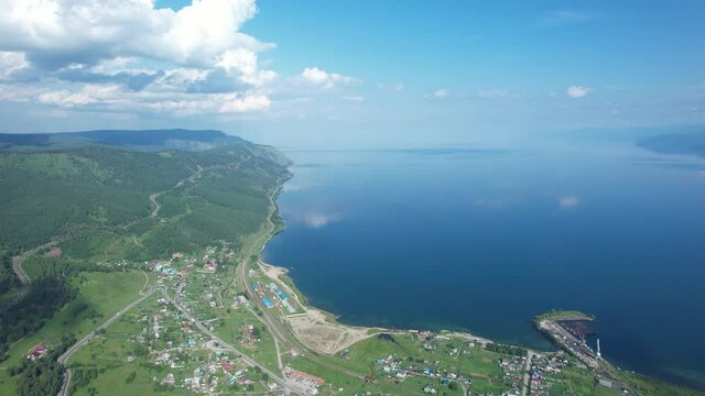 The Baikal serpentine road - aerial view of natural mountain valley with serpantine road, Trans-Siberian Highway, Russia, Kultuk, Slyudyanka