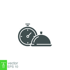Fast cooking food icon. time or clock and serving dish of gourmet culinary concept. Snack bar. solid or glyph pictogram style. vector illustration. design on white background. EPS 10