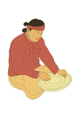 Man sitting down and weaving a basket