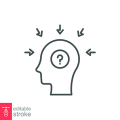 Profile with mental health line icon. Dementia illness problem confused, Depressed, frustration, stress people. Cognitive disorder Editable stroke Vector illustration Design on white background EPS 10