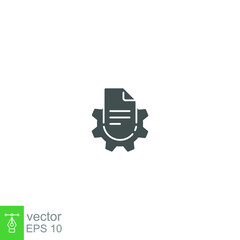 Manual document analysis glyph icon. big data processing technology, storage and analysis, cogwheel and paper file, capturing digital information. Vector illustration Design on white background EPS 10