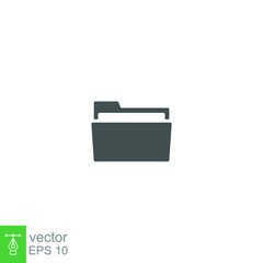 Folder glyph icon. File storage, files organizer Project portfolio logo. Job Directory sign. Simple solid style pictogram for mobile web and app. Vector illustration Design on white background EPS 10