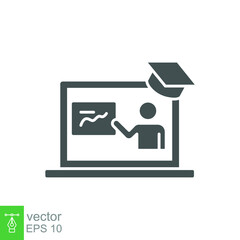 online teaching glyph icon. Online tutor Presentation screen. virtual education or distance training, webinar conference meeting. Flat pictogram Vector illustration. Design on white background EPS 10