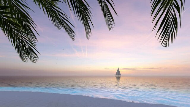 4K Ultra HD. Beautiful tropical beach and sea with silhouette of coconut palm tree. Holiday and vacation concept. Tropical beach.