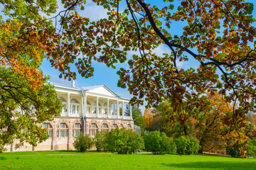 Landscape Tsarskoe Selo. Regions of Russia. Cameron Gallery in city of Pushkin.  nature of Catherine Park.  architecture of city of Pushkin. Guide to Tsarskoe Selo. Sights of cities of Russia.