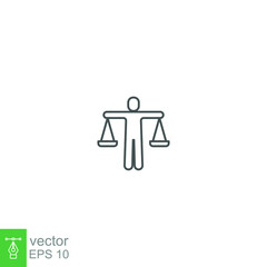 Ethics  icon. Person with a scale  balance business corporate can be used for web and mobile perfect morality logo. Line style pictogram vector illustration design on white background. EPS 10
