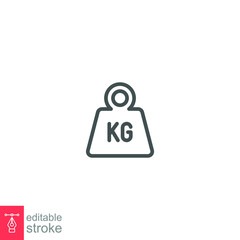 Fototapeta premium Weight heavy kg icon. Dumbbell Simple KG kilogram Scale. Heavy mass for exercise element Gym business concept outline style. Editable stroke vector illustration design on white background. EPS 10