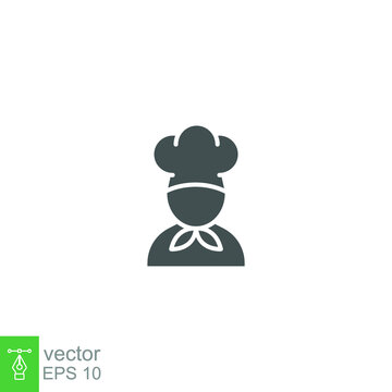 chef icon, cook, logo, solid style. Chef in a cooking hat. Kitchen and restaurant serving concept for topics like catering food service. Vector illustration. design on white background. EPS 10