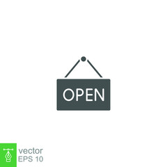 welcome open store icon. Open the door tag for market notice symbol. store opening advertising sign. Hanging information onboard,  solid style. Vector illustration design on white background. EPS 10 