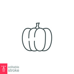 Pumpkin food icon, Harvest fruit and vegetable. Squash for Halloween or Thanksgiving sign for apps and websites. Editable stroke. Outline style Vector illustration. Design on white background. EPS 10