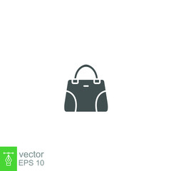 handbag icon, Simple filled woman bag accessory. handle, female Fashion bag. Women purse, Baguette Ladies elegance Bucket. solid style, vector illustration design on white background. EPS 10