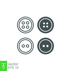 button icon, accessories element. Round button for clothes. dress craft Line and solid style for mobile, website. Sewing button with four holes. Vector illustration design on white background. EPS 10