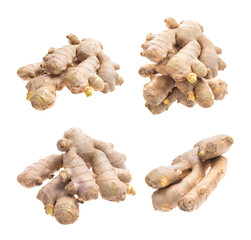 collection of ginger root isolated on white background
