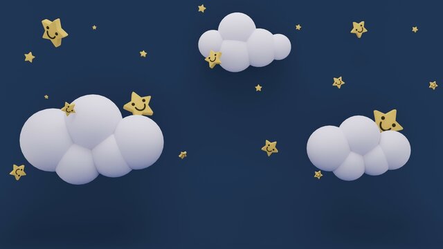 Cute cartoon little star happy funny sweet dream bedtime artwork background and wallpapers.3d illustration and rendering.