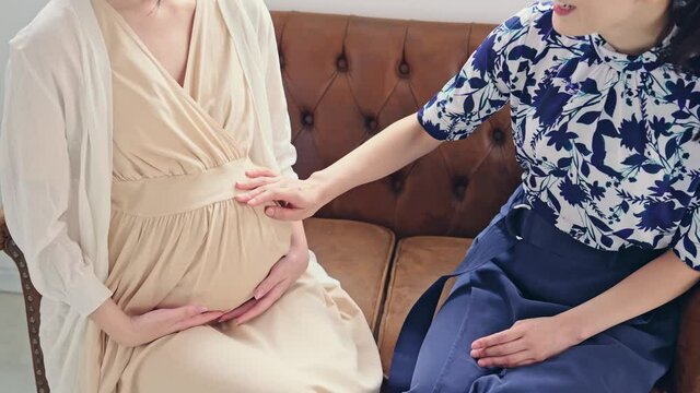 会話する妊婦と女性　マタニティーイメージ
