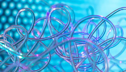 Neon whirlpool of fiber optic cable  with curved turns from streams of lines