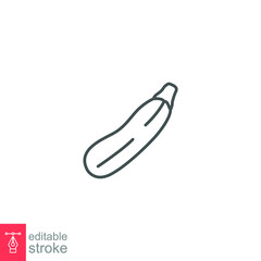 Zucchini icon. Squash whole, nature vegetable marrow. Courgette or ripe green squash, Organic healthy food ingredient outline style editable stroke vector illustration design on white background EPS10