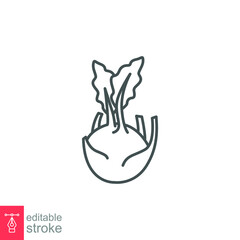 Fototapeta premium kohlrabi icon. fresh nature organic vegetable food. biennial vegetable stout cultivar of raw root Cabbage turnip outline style editable stroke vector illustration design on white background EPS 10