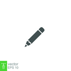 Pencil icon. Write, writing note symbol for education, office, and school. Pen study equipment tool. Solid style pictogram in black logo.  Vector illustration. Design on white background. EPS 10